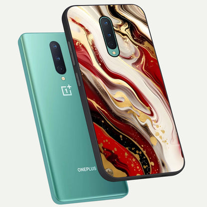  Red And White Marble phone case For OnePlus 8 showing premium glass back cover with detailed artwork