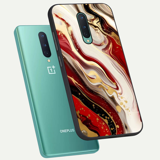  Red And White Marble phone case For OnePlus 8 showing premium glass back cover with detailed artwork