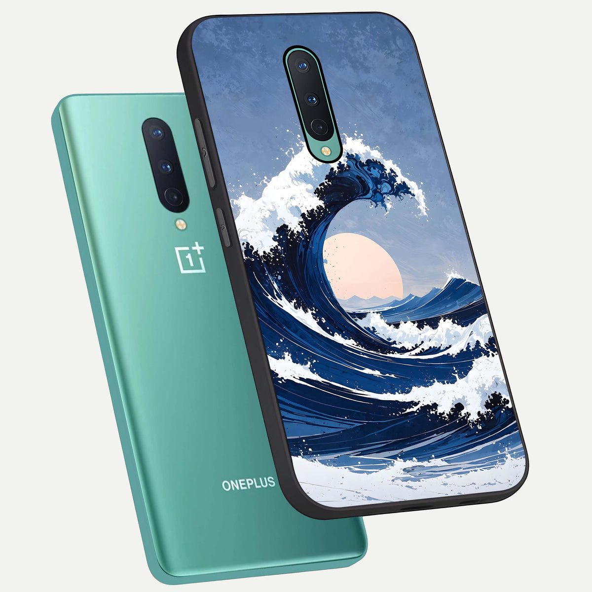  Rising Tide Power phone case For OnePlus 8 showing premium glass back cover with detailed artwork