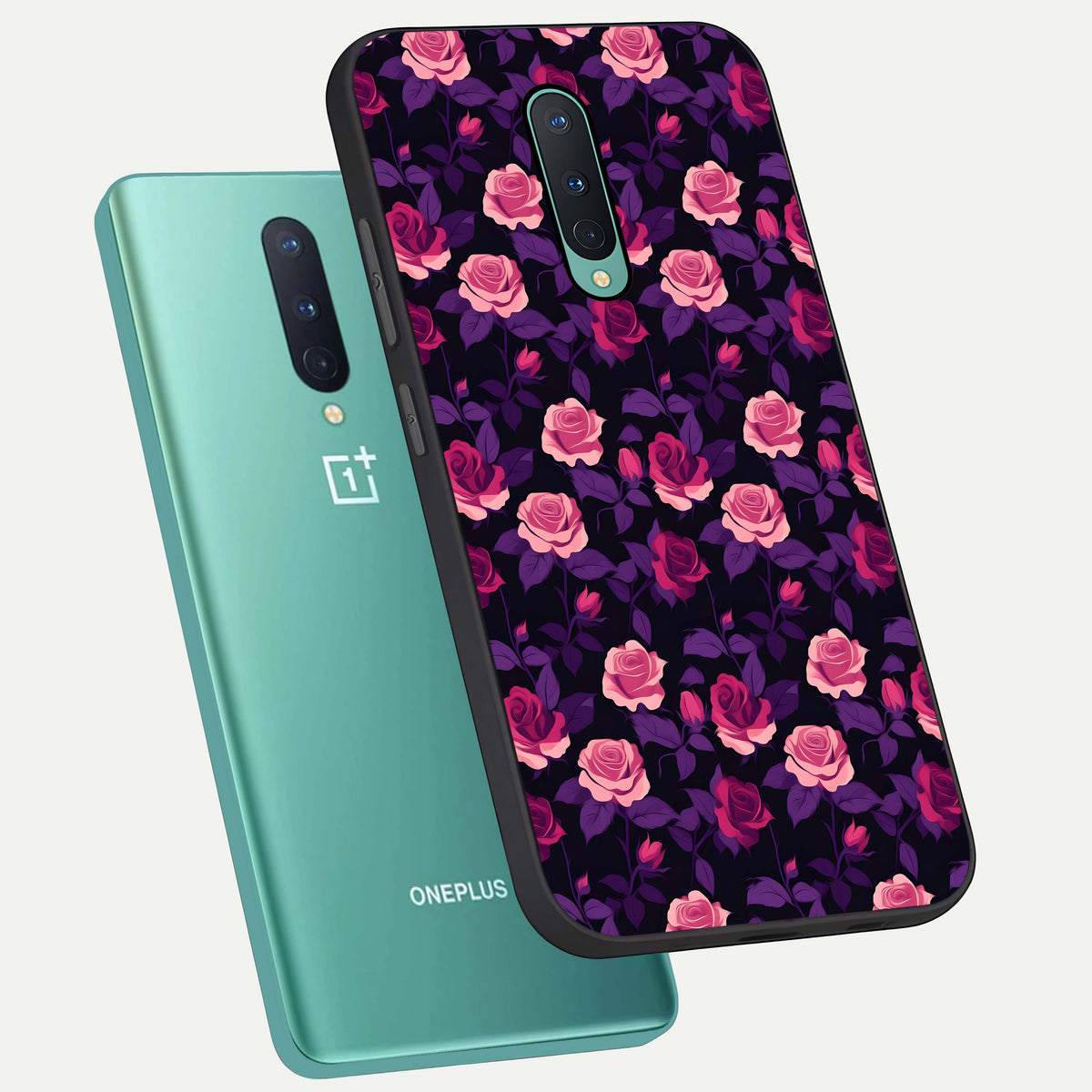  Rose Garden Twilight phone case For OnePlus 8 showing premium glass back cover with detailed artwork