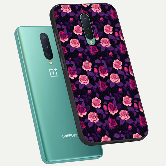  Rose Garden Twilight phone case For OnePlus 8 showing premium glass back cover with detailed artwork