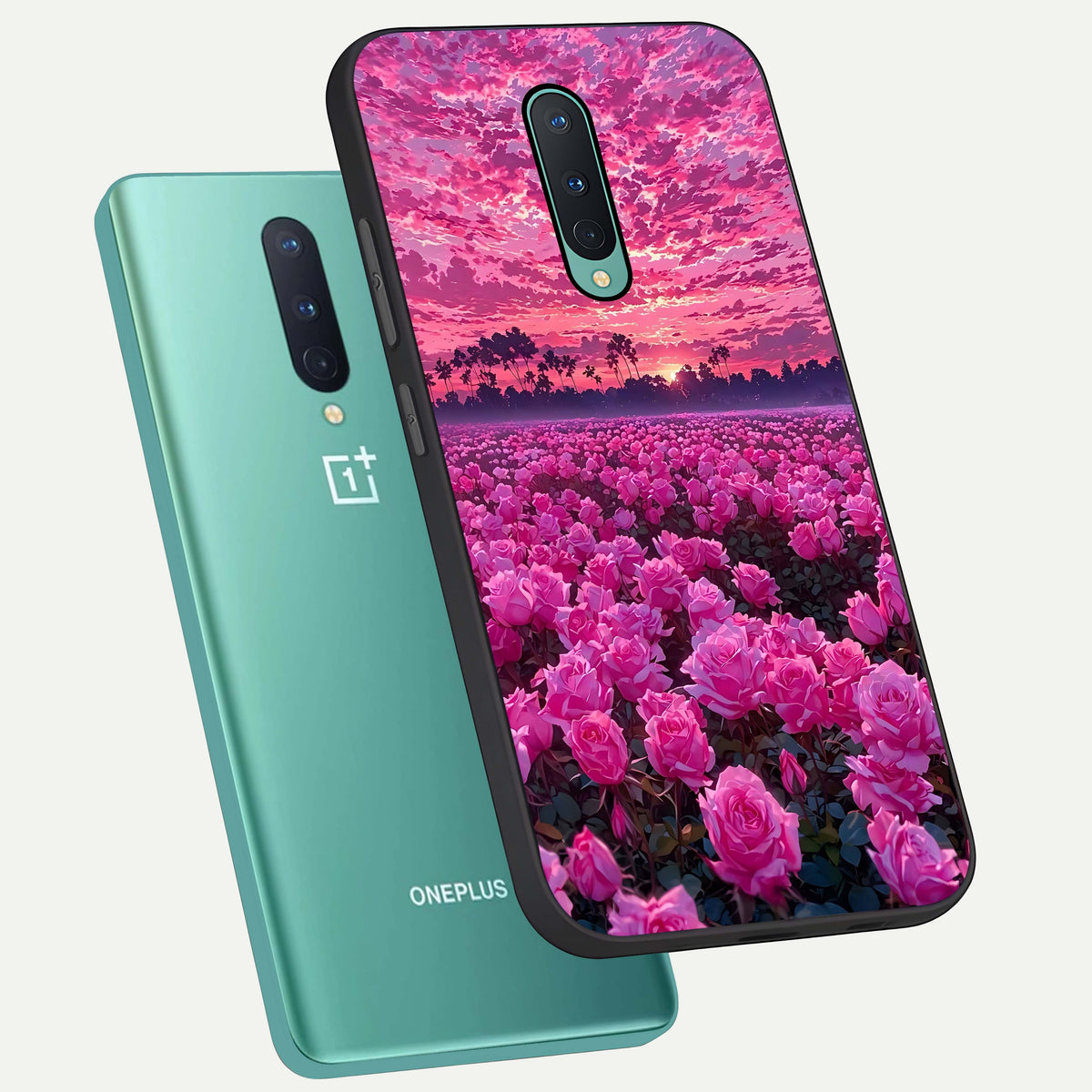  Rose Sunset Valley phone case For OnePlus 8 showing premium glass back cover with detailed artwork