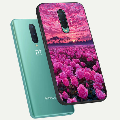  Rose Sunset Valley phone case For OnePlus 8 showing premium glass back cover with detailed artwork