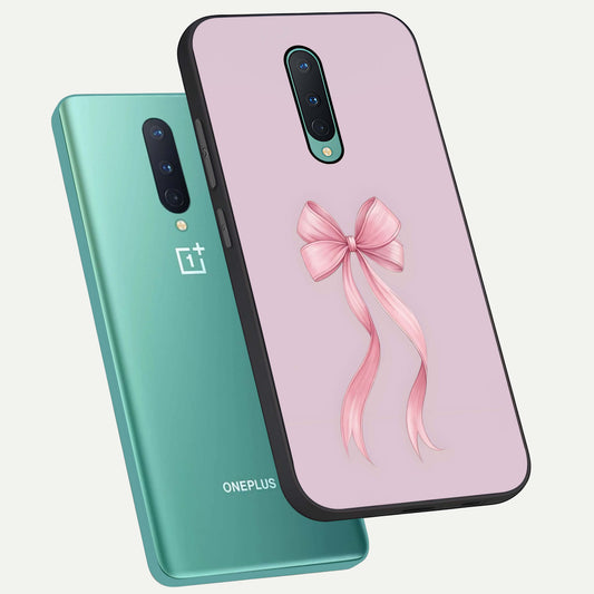  Soft Blush Bow phone case For OnePlus 8 showing premium glass back cover with detailed artwork