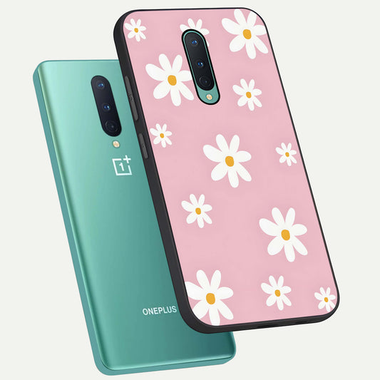 Soft Daisy Bliss phone case For OnePlus 8 showing premium glass back cover with detailed artwork