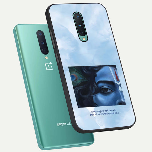  Spiritual Krishna phone case For OnePlus 8 showing premium glass back cover with detailed artwork
