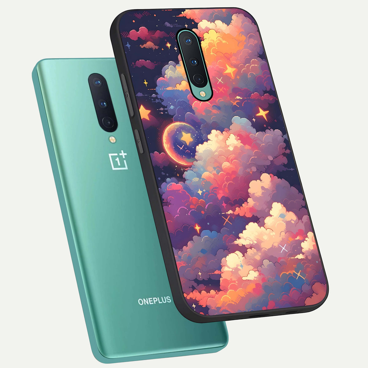  Starlit Dream Clouds phone case For OnePlus 8 showing premium glass back cover with detailed artwork