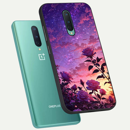  Starlit Rose Twilight phone case For OnePlus 8 showing premium glass back cover with detailed artwork