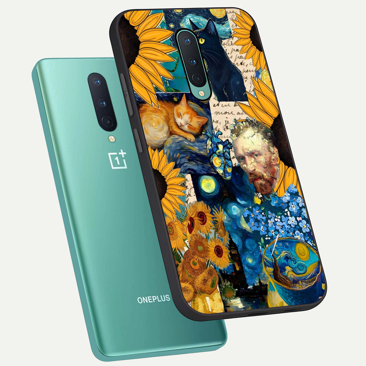  Sunflower Chic Mood Custom Name phone case For OnePlus 8 showing premium glass back cover with detailed artwork