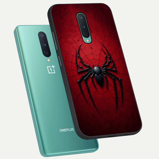  Superhero Web Emblem phone case For OnePlus 8 showing premium glass back cover with detailed artwork