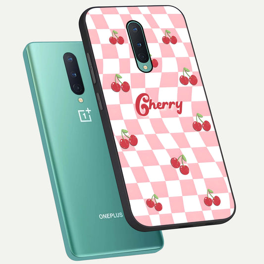  Sweet Cherry Vibes phone case For OnePlus 8 showing premium glass back cover with detailed artwork