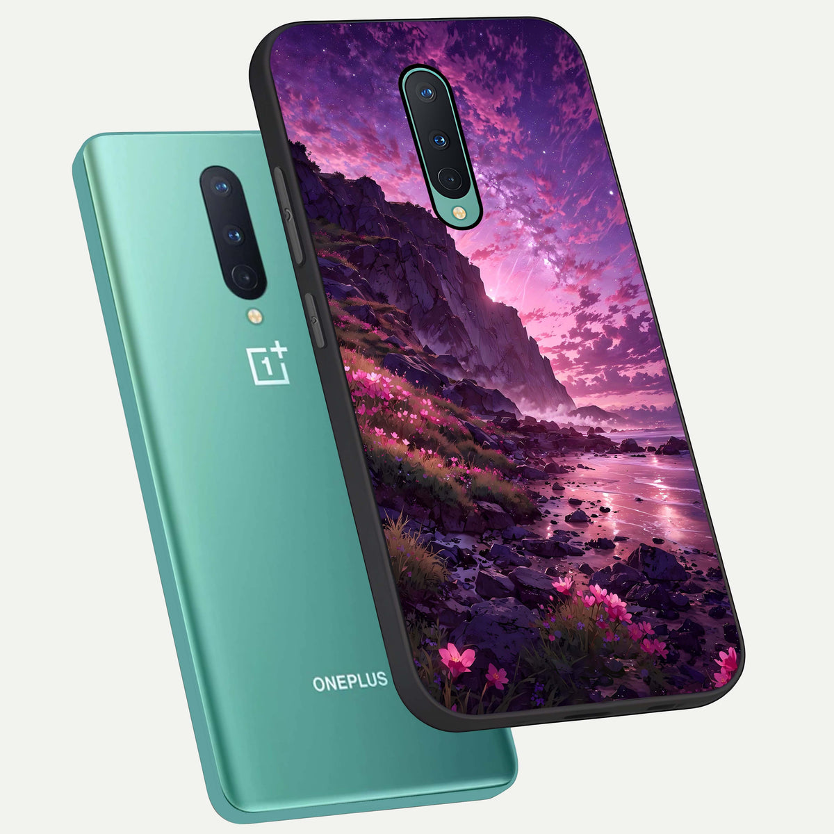  Twilight Blossom Coast phone case For OnePlus 8 showing premium glass back cover with detailed artwork