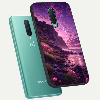  Twilight Blossom Coast phone case For OnePlus 8 showing premium glass back cover with detailed artwork