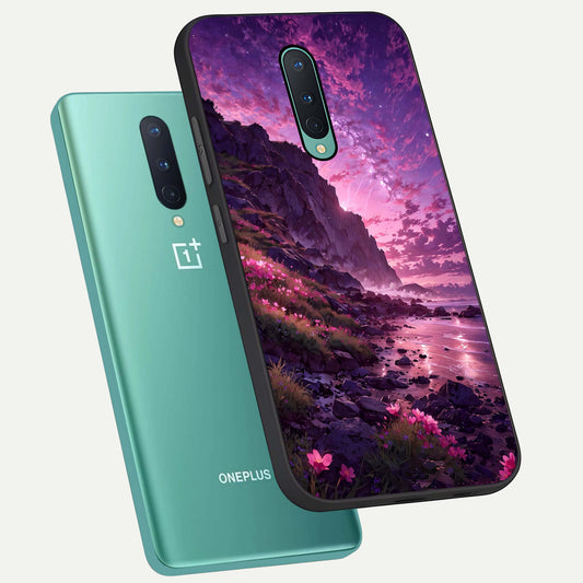  Twilight Blossom Coast phone case For OnePlus 8 showing premium glass back cover with detailed artwork