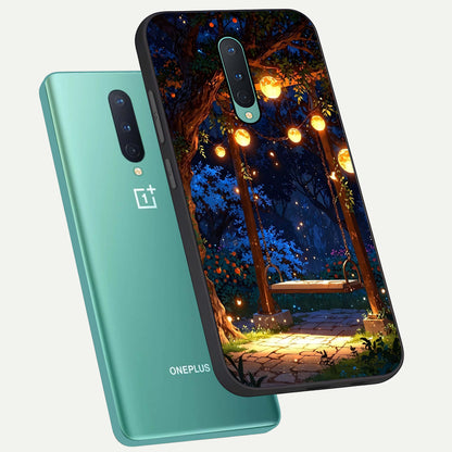  Twilight Garden Swing phone case For OnePlus 8 showing premium glass back cover with detailed artwork