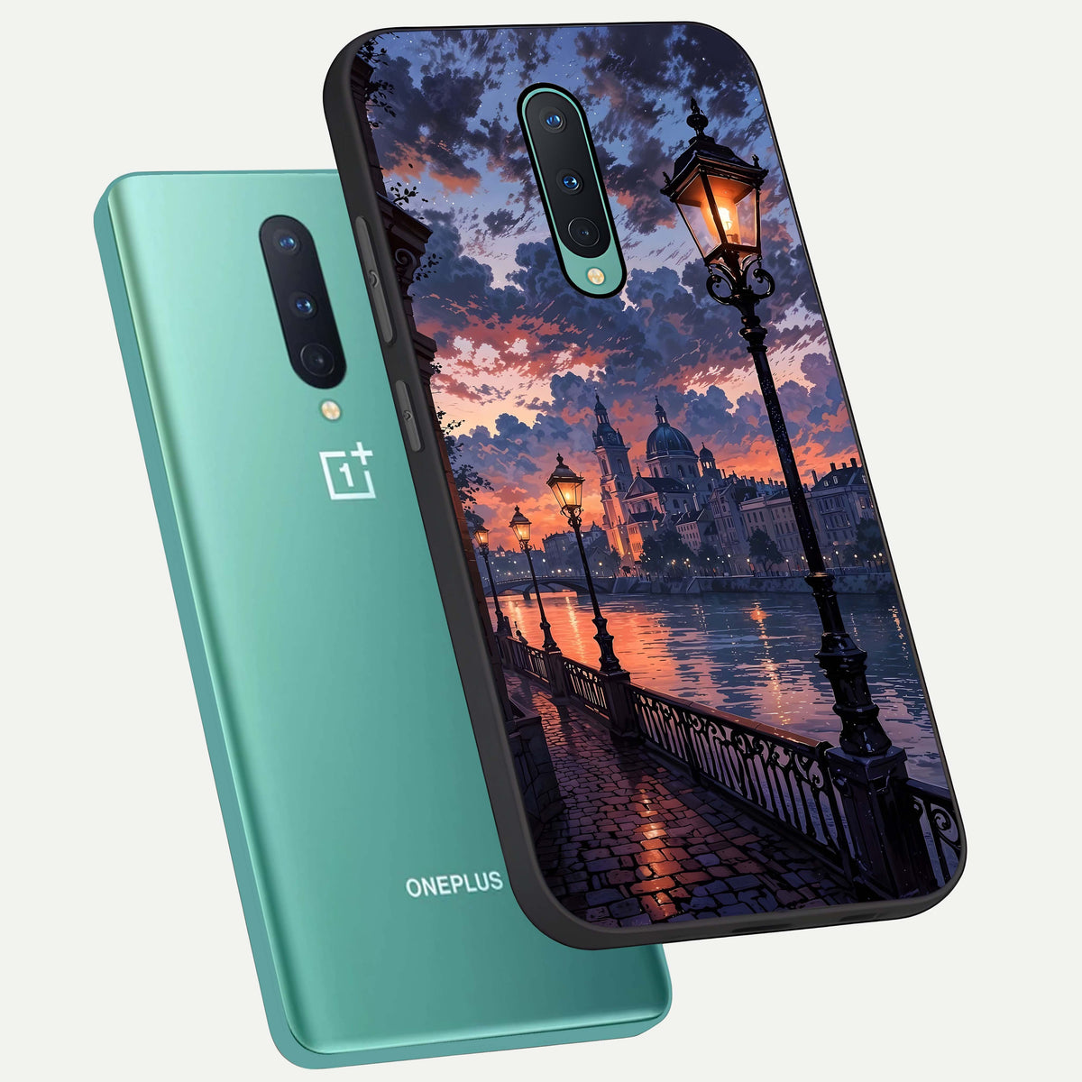  Twilight River Lights phone case For OnePlus 8 showing premium glass back cover with detailed artwork