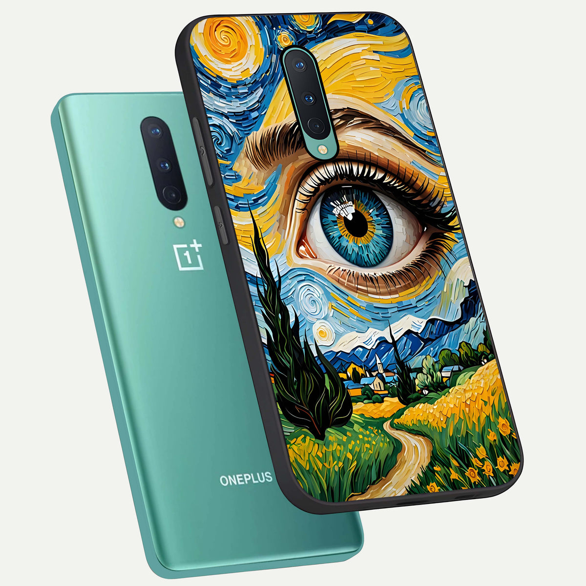  Van Gogh Eye phone case For OnePlus 8 showing premium glass back cover with detailed artwork