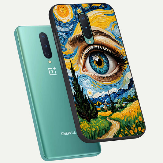  Van Gogh Eye phone case For OnePlus 8 showing premium glass back cover with detailed artwork