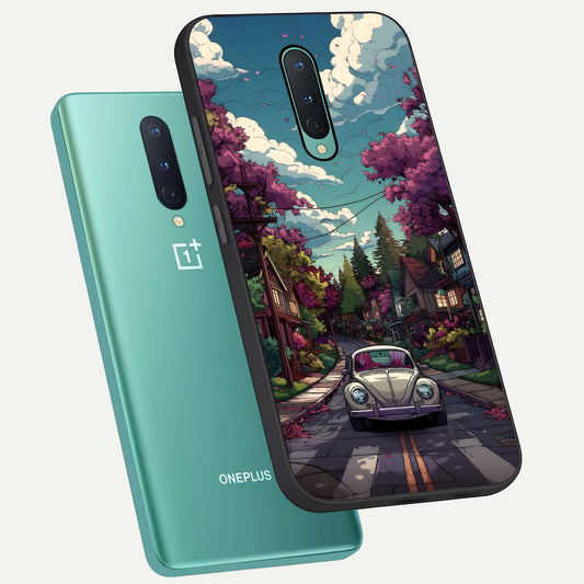  Vintage Street Drive phone case For OnePlus 8 showing premium glass back cover with detailed artwork