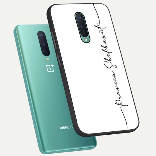  White Tune Custom Name phone case For OnePlus 8 showing premium custom name glass back cover