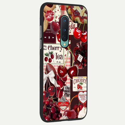  Aesthetic Cherry Tea back cover For OnePlus 8 slim fit glass case with vibrant aesthetic design