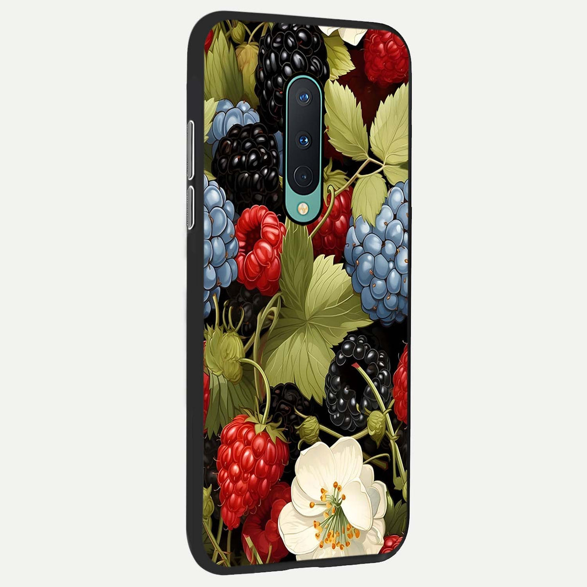  Berry Bloom Charm back cover For OnePlus 8 slim fit glass case with vibrant aesthetic design