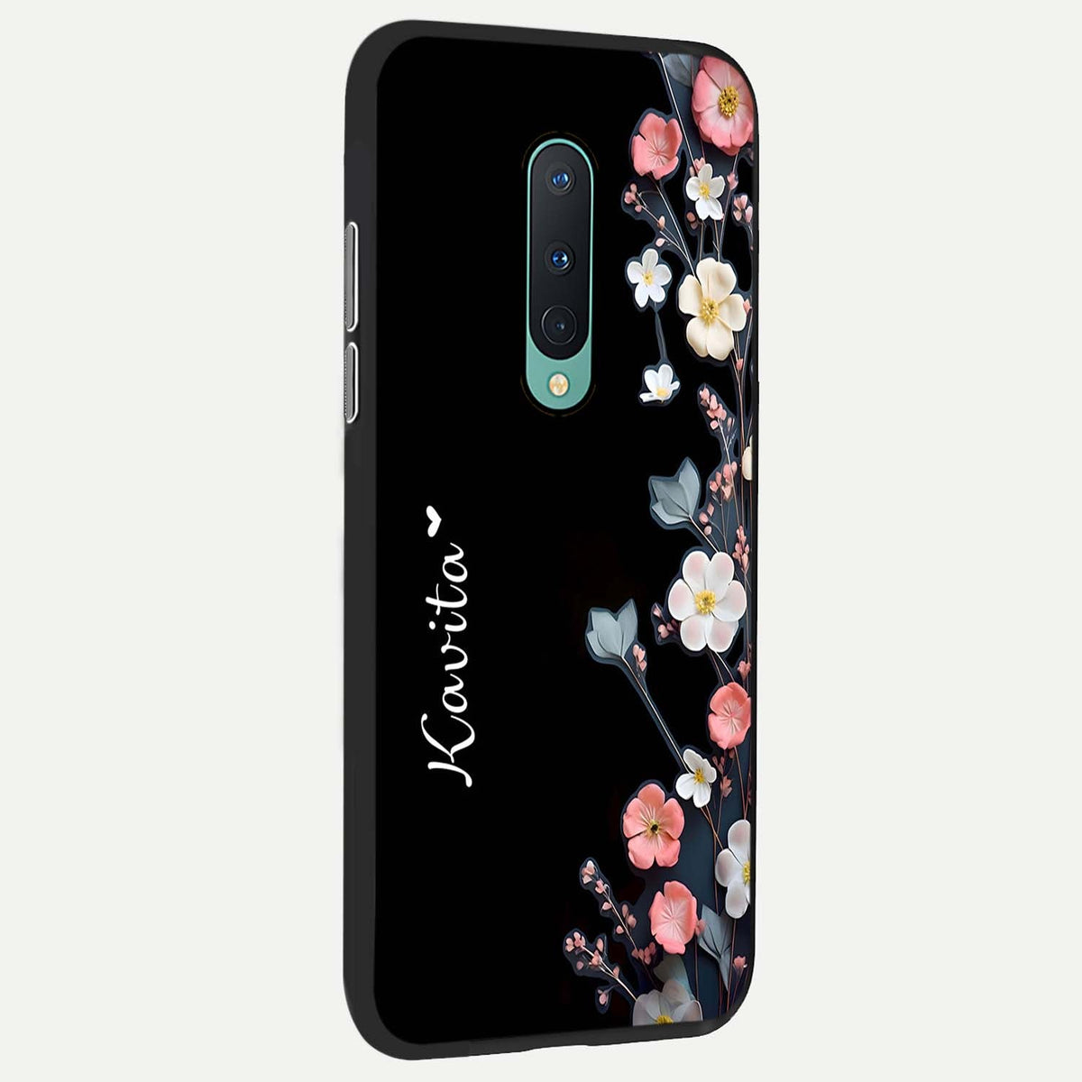  Black Elegance Floral Custom Name back cover For OnePlus 8 slim fit glass case with vibrant aesthetic design