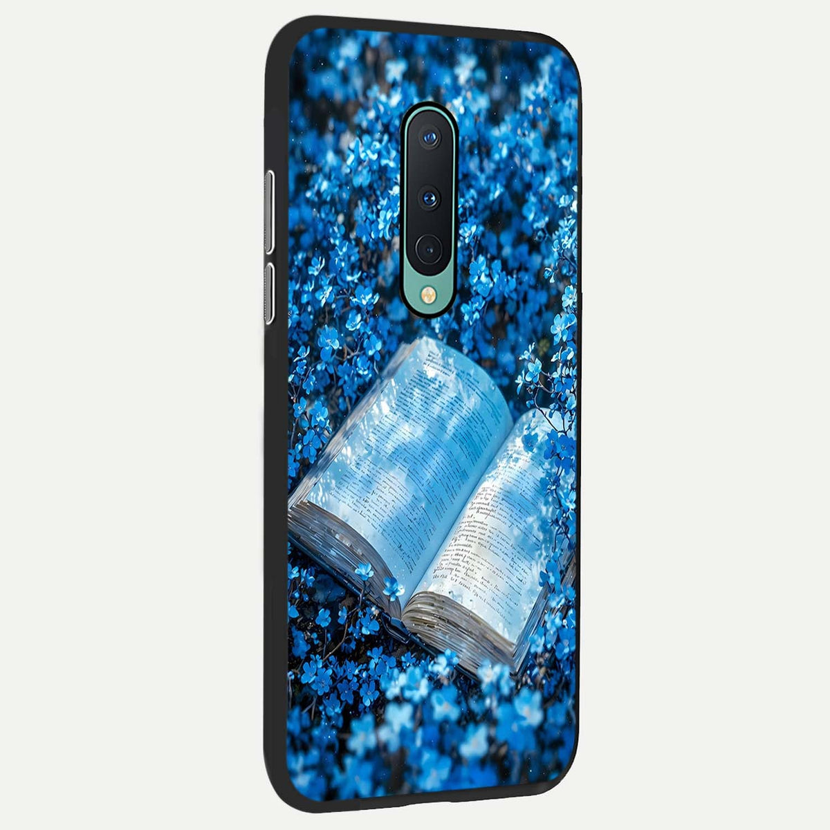 Blue Bloom Tales back cover For OnePlus 8 slim fit glass case with vibrant aesthetic design