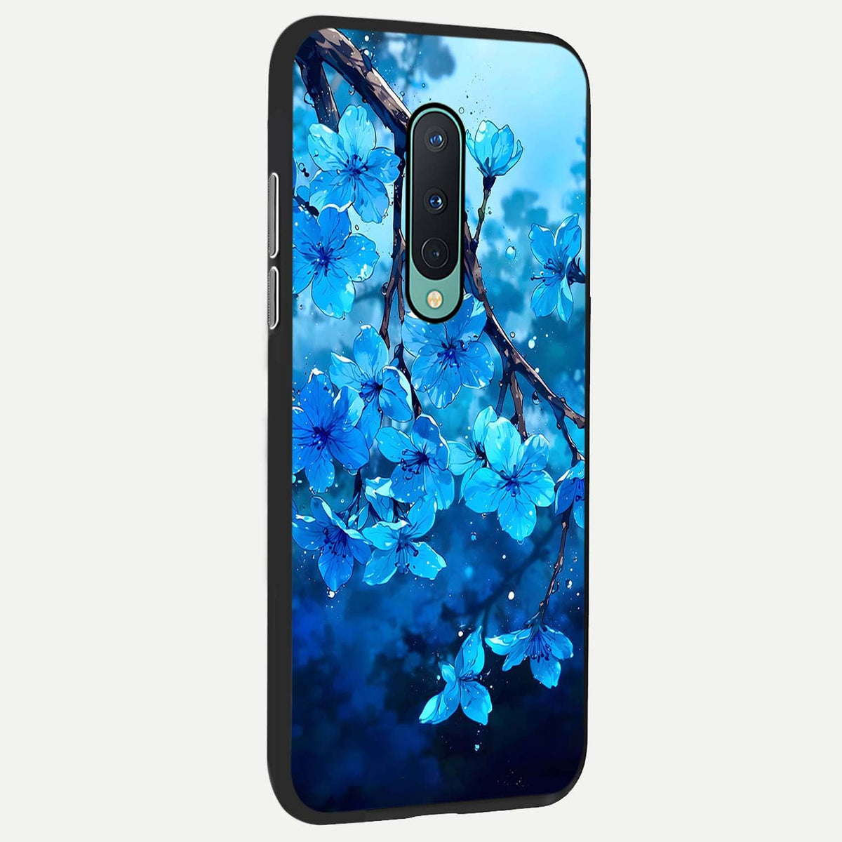  Blue Blossoms Branch back cover For OnePlus 8 slim fit glass case with vibrant aesthetic design
