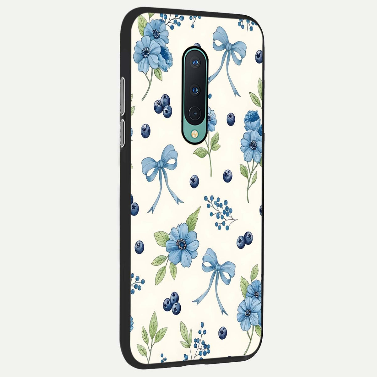  Blue Flower And Bow back cover For OnePlus 8 slim fit glass case with vibrant aesthetic design