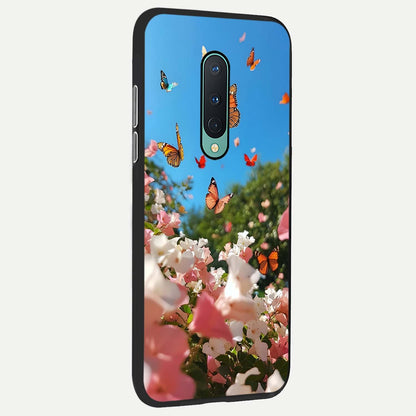  Butterflies In Bloom Sky back cover For OnePlus 8 slim fit glass case with vibrant aesthetic design