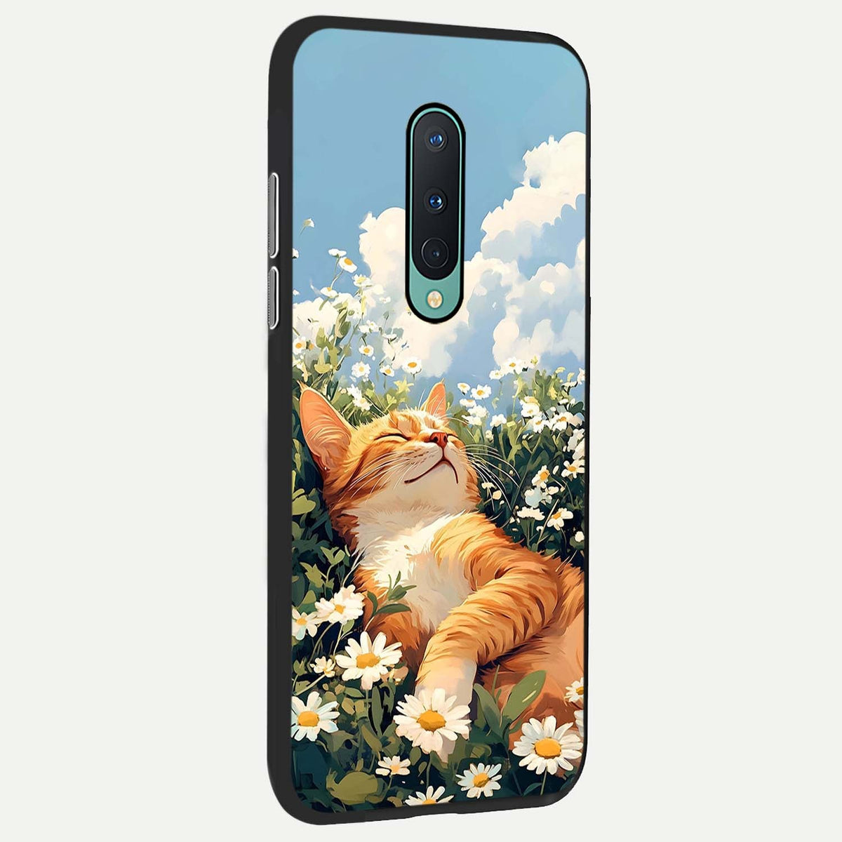  Cat And Flowers View back cover For OnePlus 8 slim fit glass case with vibrant aesthetic design