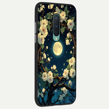  Celestial Moon And Flower back cover For OnePlus 8 slim fit glass case with vibrant aesthetic design