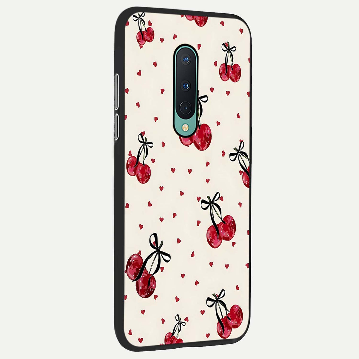  Cherry Heart Bow back cover For OnePlus 8 slim fit glass case with vibrant aesthetic design