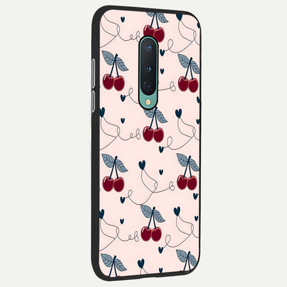  Cherry Heart Line back cover For OnePlus 8 slim fit glass case with vibrant aesthetic design