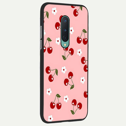  Cherry Love Mood back cover For OnePlus 8 slim fit glass case with vibrant aesthetic design