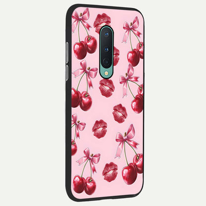  Cherry With Lips back cover For OnePlus 8 slim fit glass case with vibrant aesthetic design