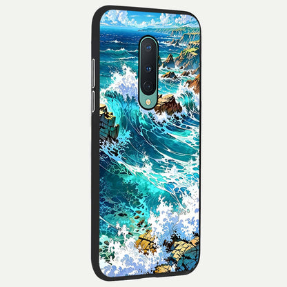  Coastal Blue Waves back cover For OnePlus 8 slim fit glass case with vibrant aesthetic design