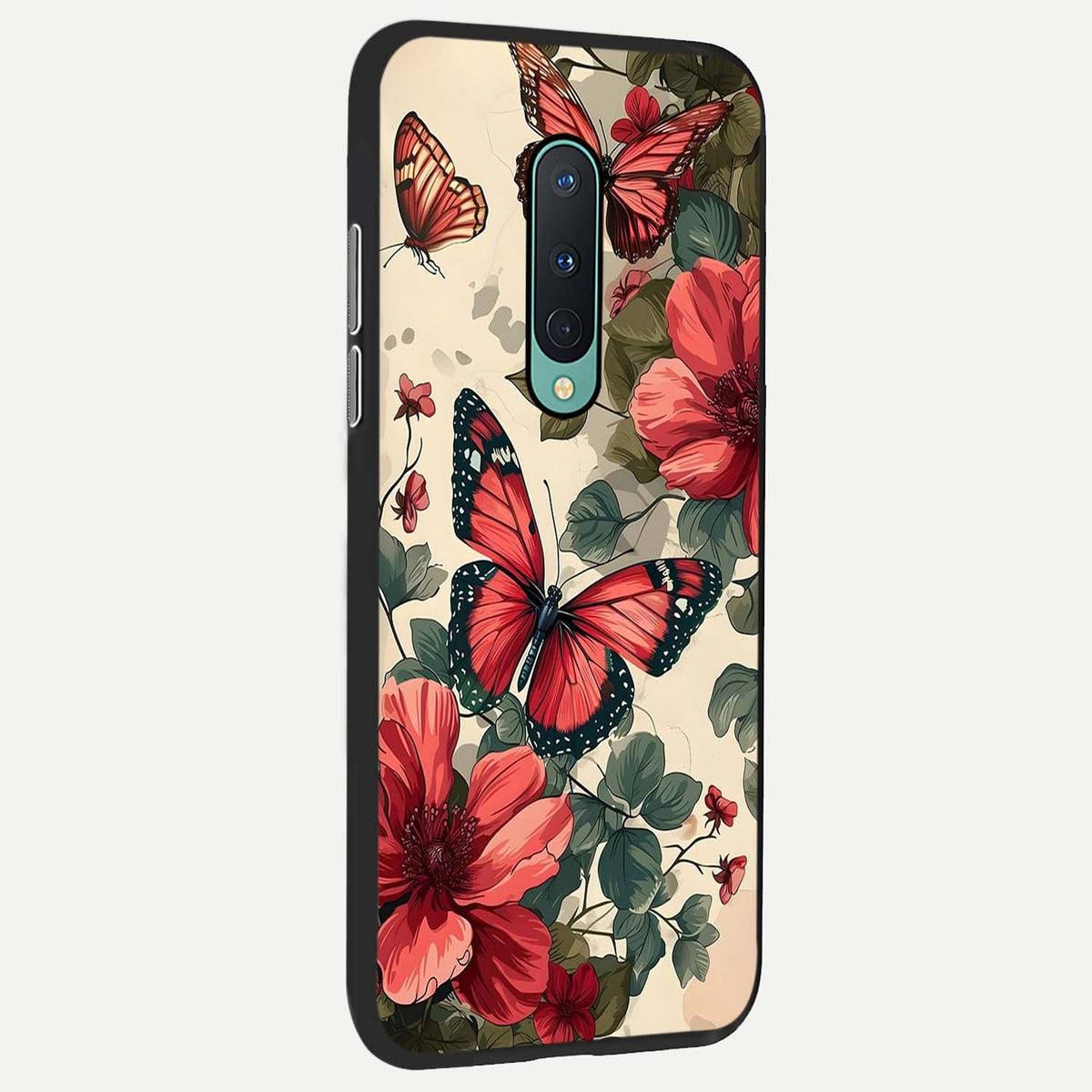  Crimson Butterfly Garden back cover For OnePlus 8 slim fit glass case with vibrant aesthetic design