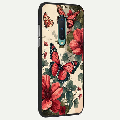  Crimson Butterfly Garden back cover For OnePlus 8 slim fit glass case with vibrant aesthetic design