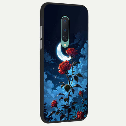  Crimson Rose Moon back cover For OnePlus 8 slim fit glass case with vibrant aesthetic design