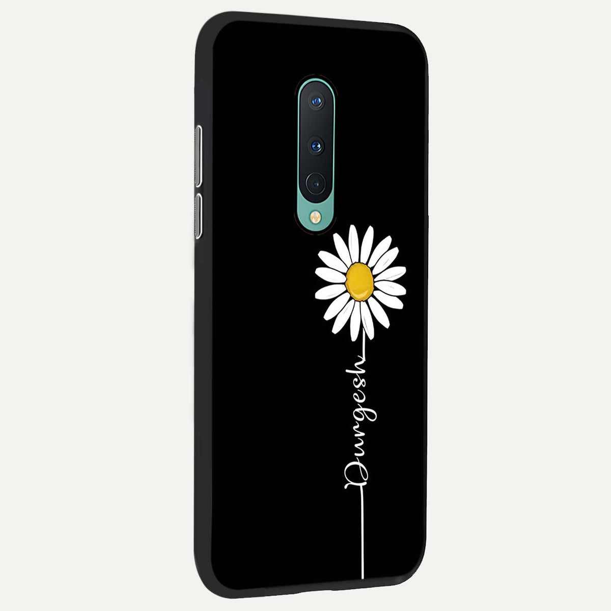  Custom Name White Flower back cover For OnePlus 8 slim fit glass case with vibrant aesthetic design