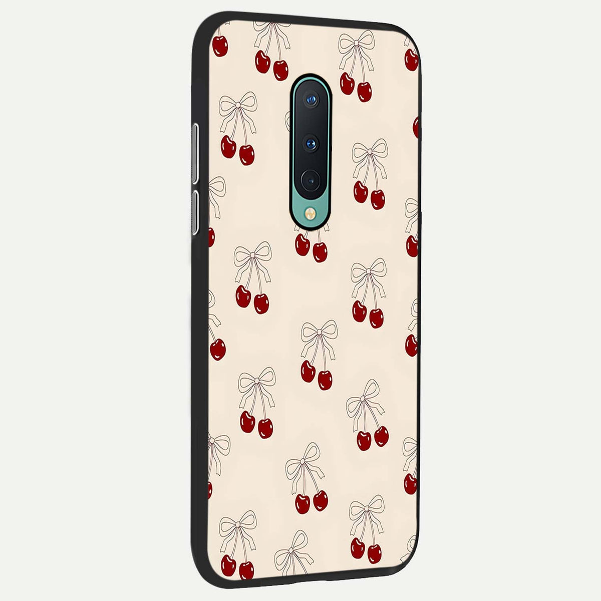  Cute Cherry Pattern back cover For OnePlus 8 slim fit glass case with vibrant aesthetic design