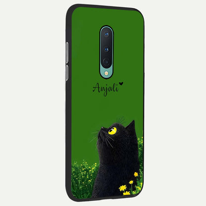  Emerald Cat Custom Name back cover For OnePlus 8 slim fit glass case with vibrant aesthetic design