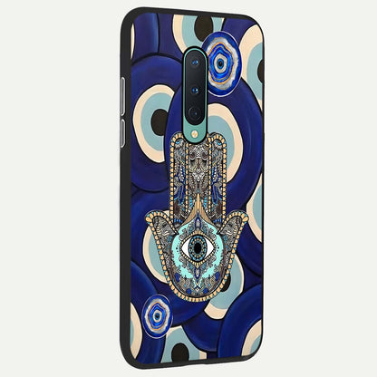  Hamsa Divine Guard back cover For OnePlus 8 slim fit glass case with vibrant aesthetic design