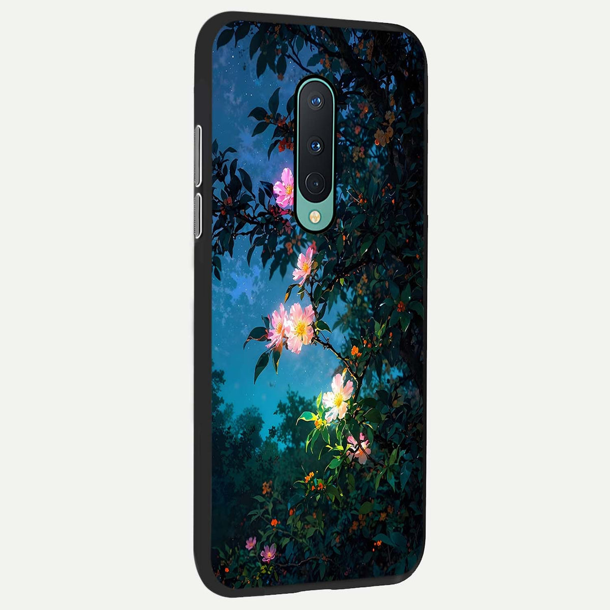  Midnight Bloom Glow back cover For OnePlus 8 slim fit glass case with vibrant aesthetic design