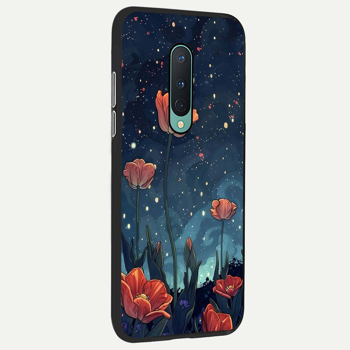  Midnight Tulip Glow back cover For OnePlus 8 slim fit glass case with vibrant aesthetic design