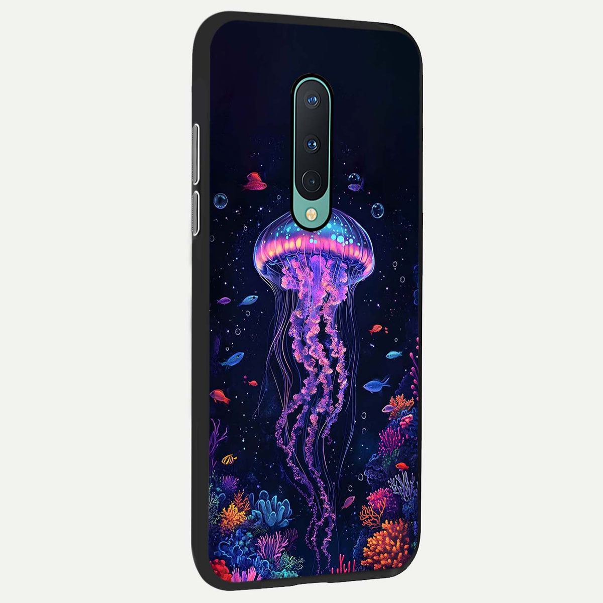  Neon Jellyfish back cover For OnePlus 8 slim fit glass case with vibrant aesthetic design