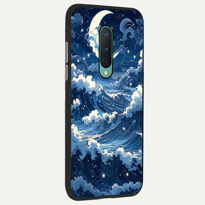  Ocean Moon Waves back cover For OnePlus 8 slim fit glass case with vibrant aesthetic design
