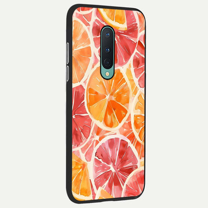  Orange Fruits Pattern back cover For OnePlus 8 slim fit glass case with vibrant aesthetic design